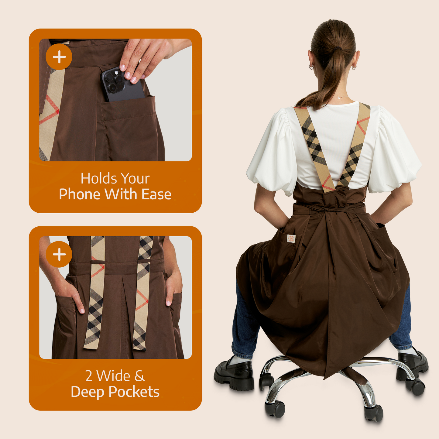 Apron for Nail Techs, Hairstylists, Barbers, Artists - 360 Full Coverage with Elastic Straps Black